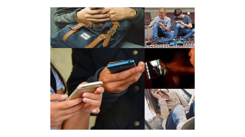 collage of people using smartphones